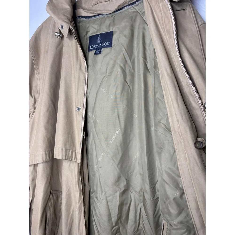 London Fog Mens‎ 42 Long Tan Khaki Trench Coat Belted Removable Liner Overcoat
